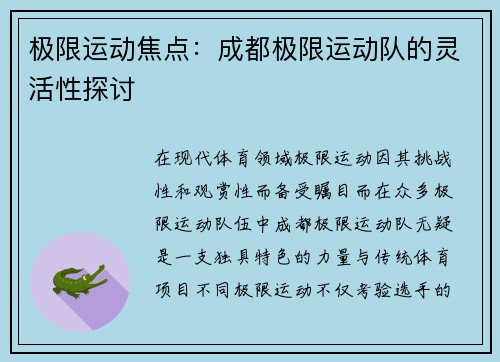 极限运动焦点：成都极限运动队的灵活性探讨